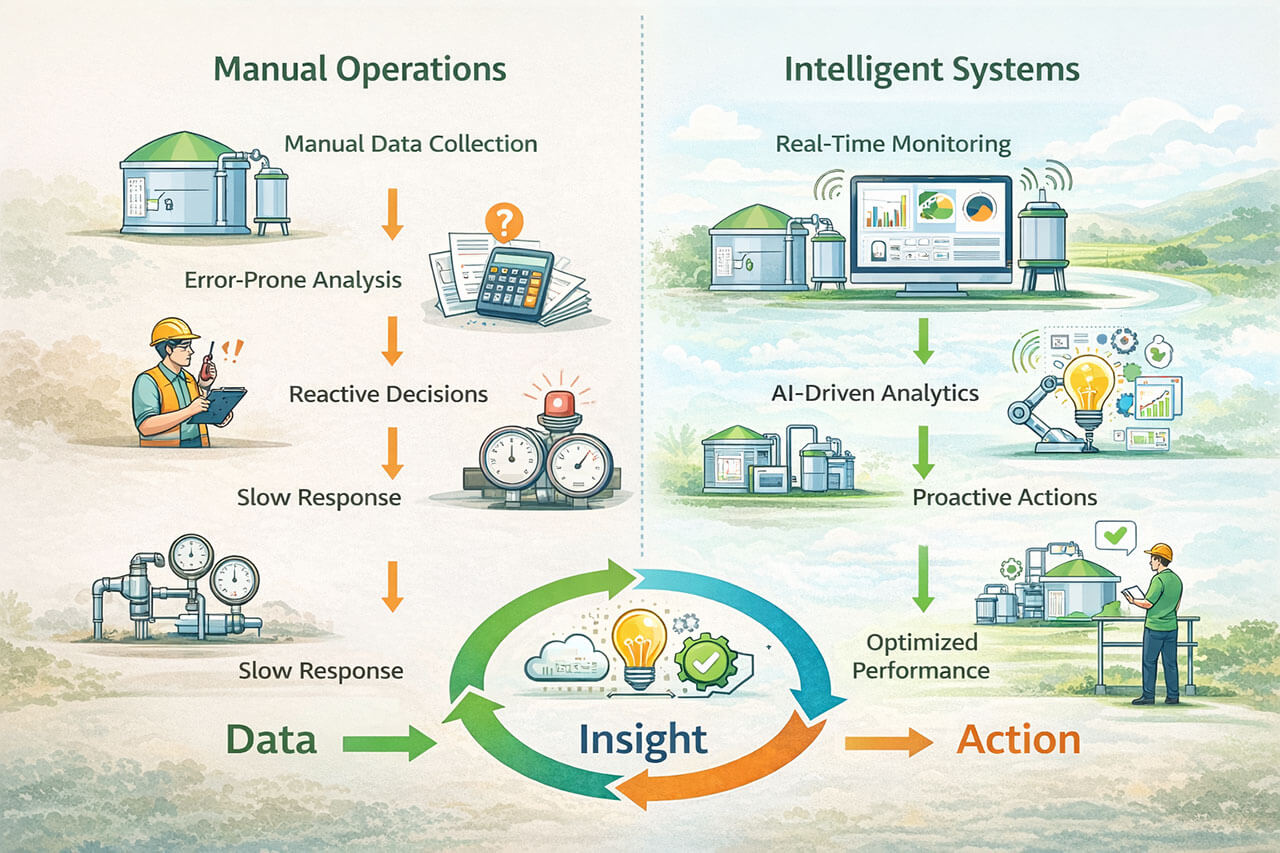 visual comparing manual vs intelligent system workflows