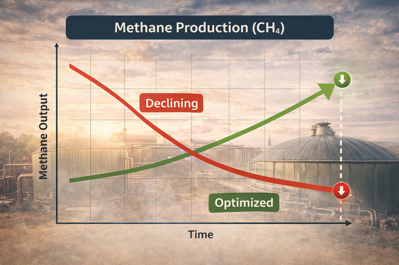 declining vs optimized methane production trends